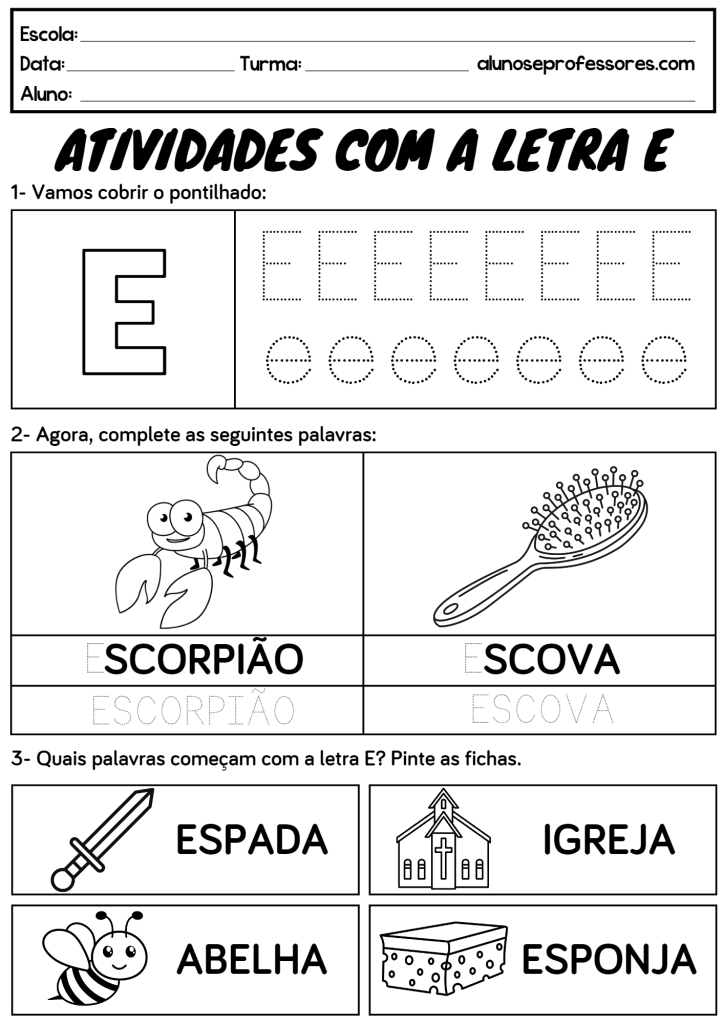 lista de palavras com e