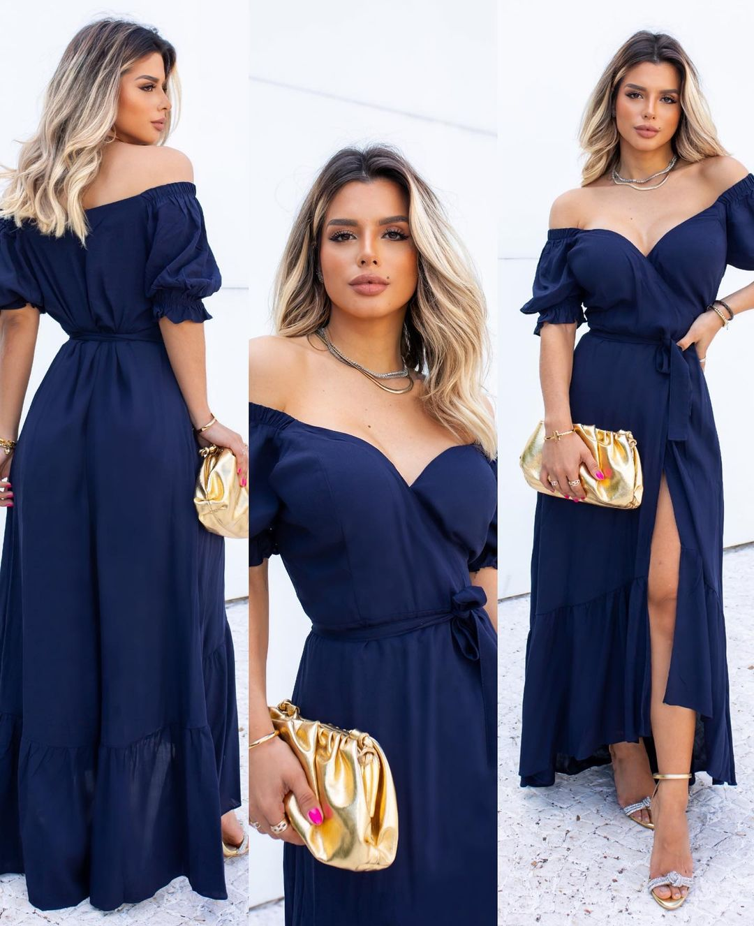 acessórios para vestido azul marinho mídi