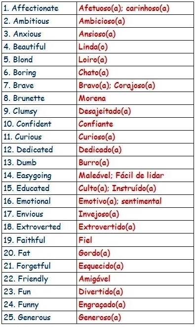 adjetivos em inglês para descrever pessoas