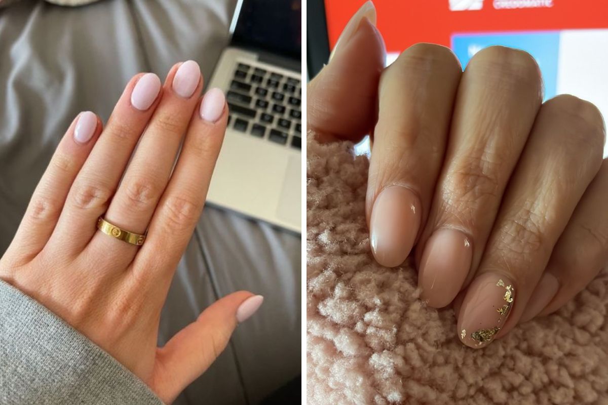 Unhas amendoadas com glitter