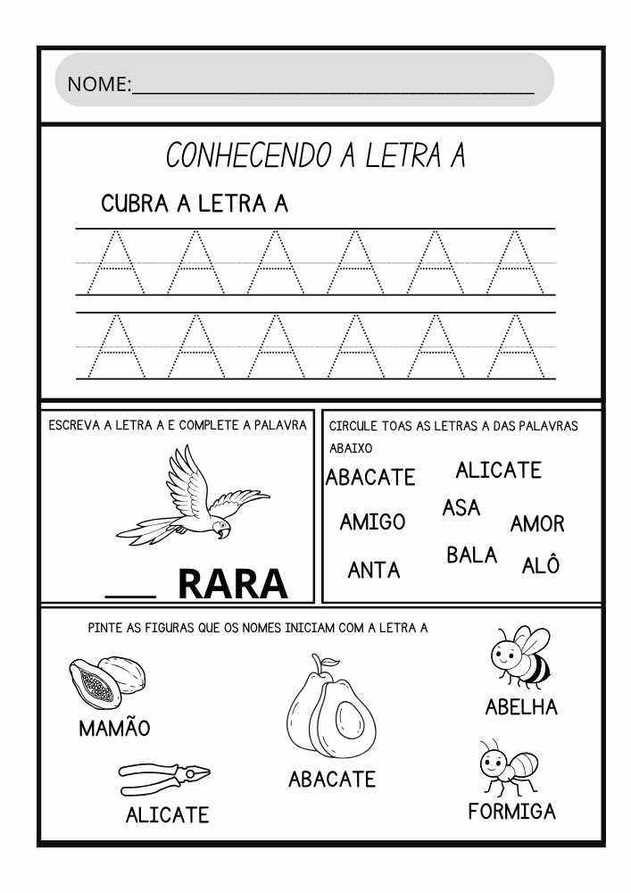 custo-benefício de materiais para ensinar a letra A