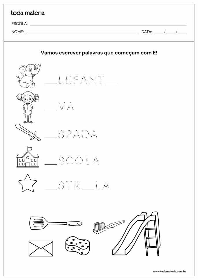 jogos com a letra E para crianças