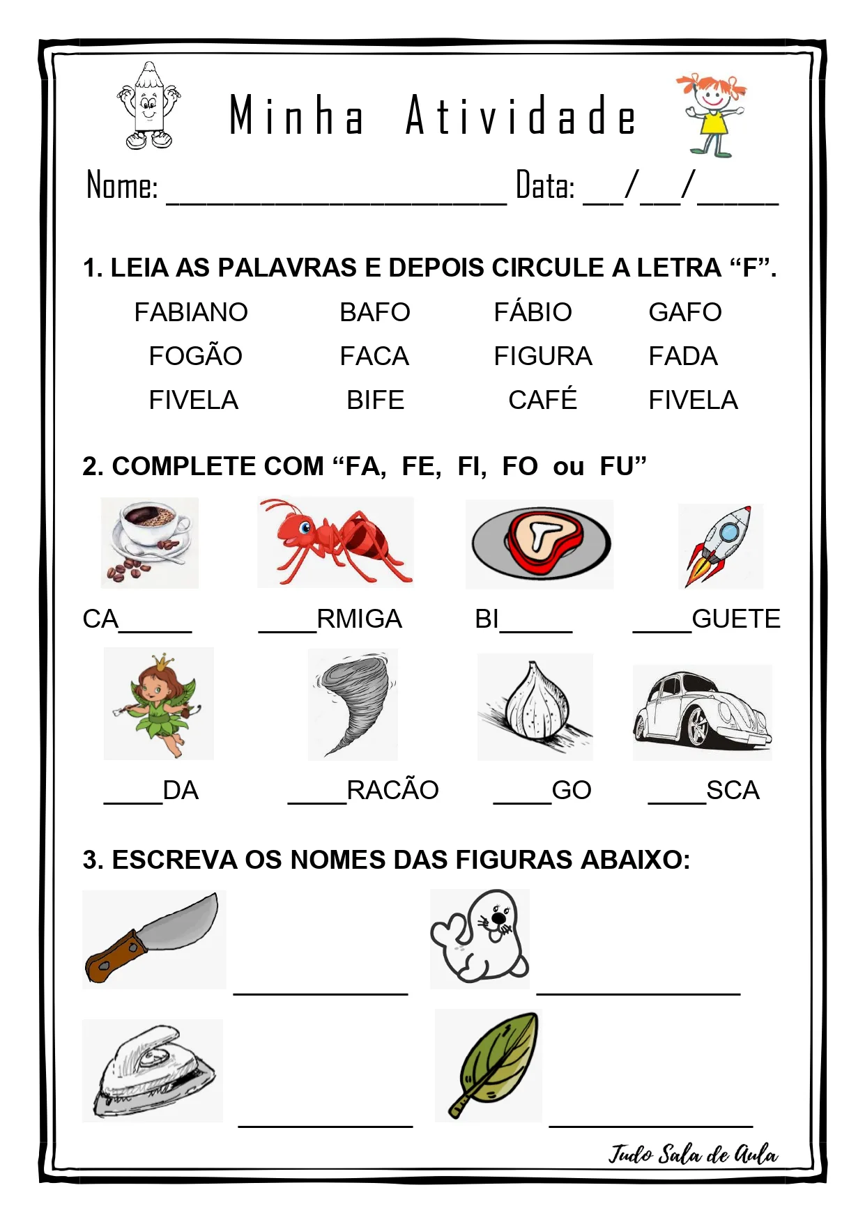 exercícios letra f pré escola