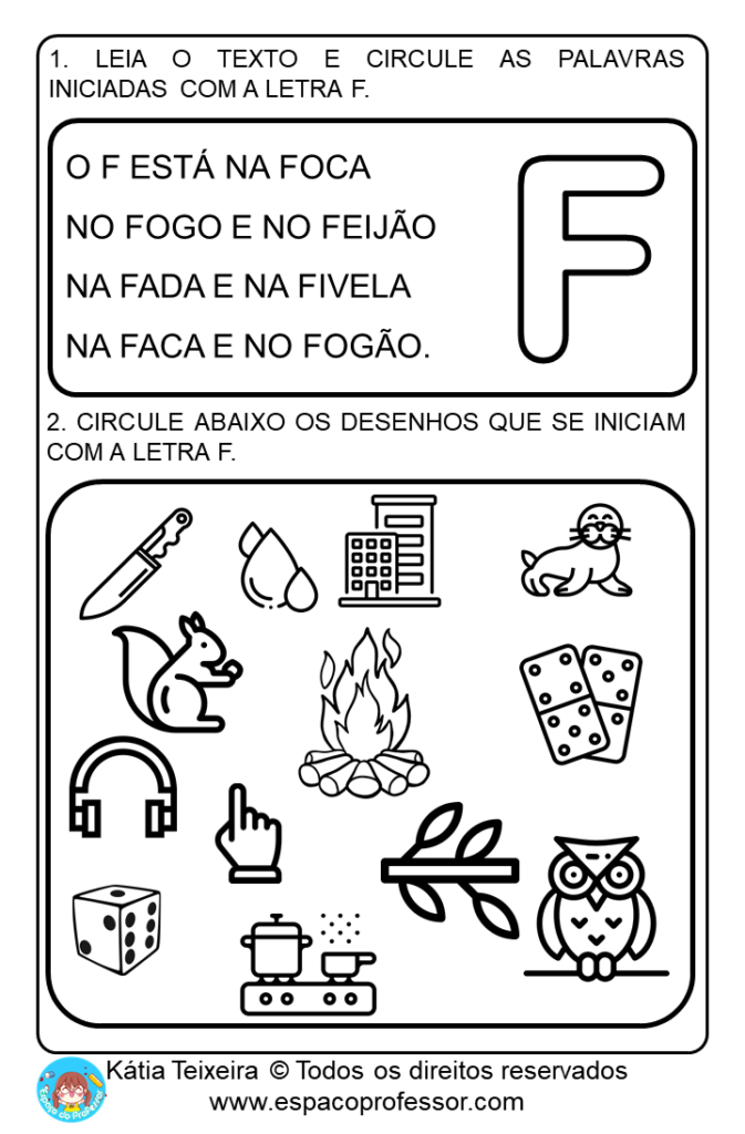 exercícios letra f pré escola