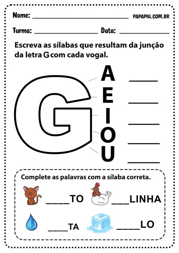 atividades letra g para imprimir