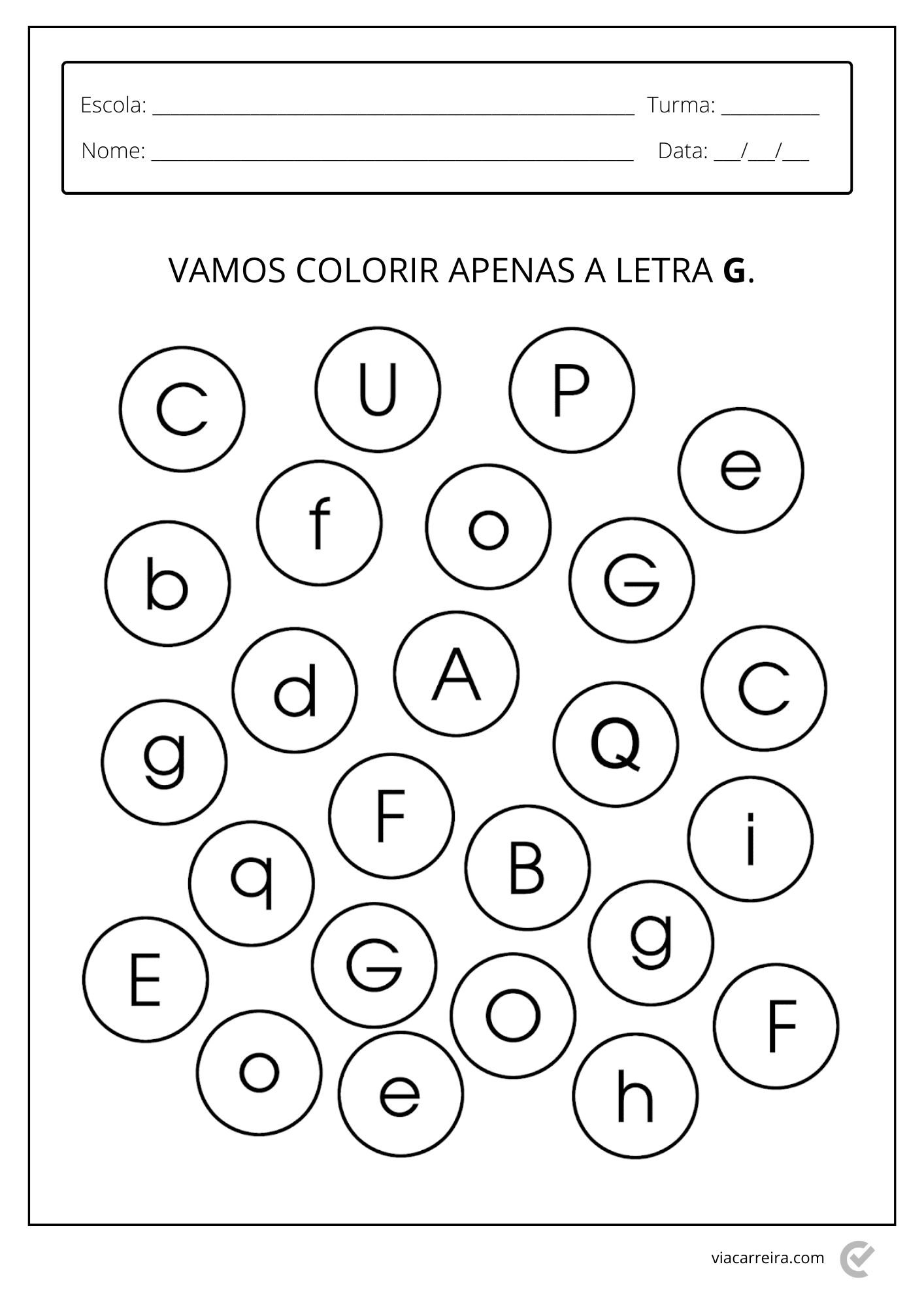 exercícios letra g alfabetização