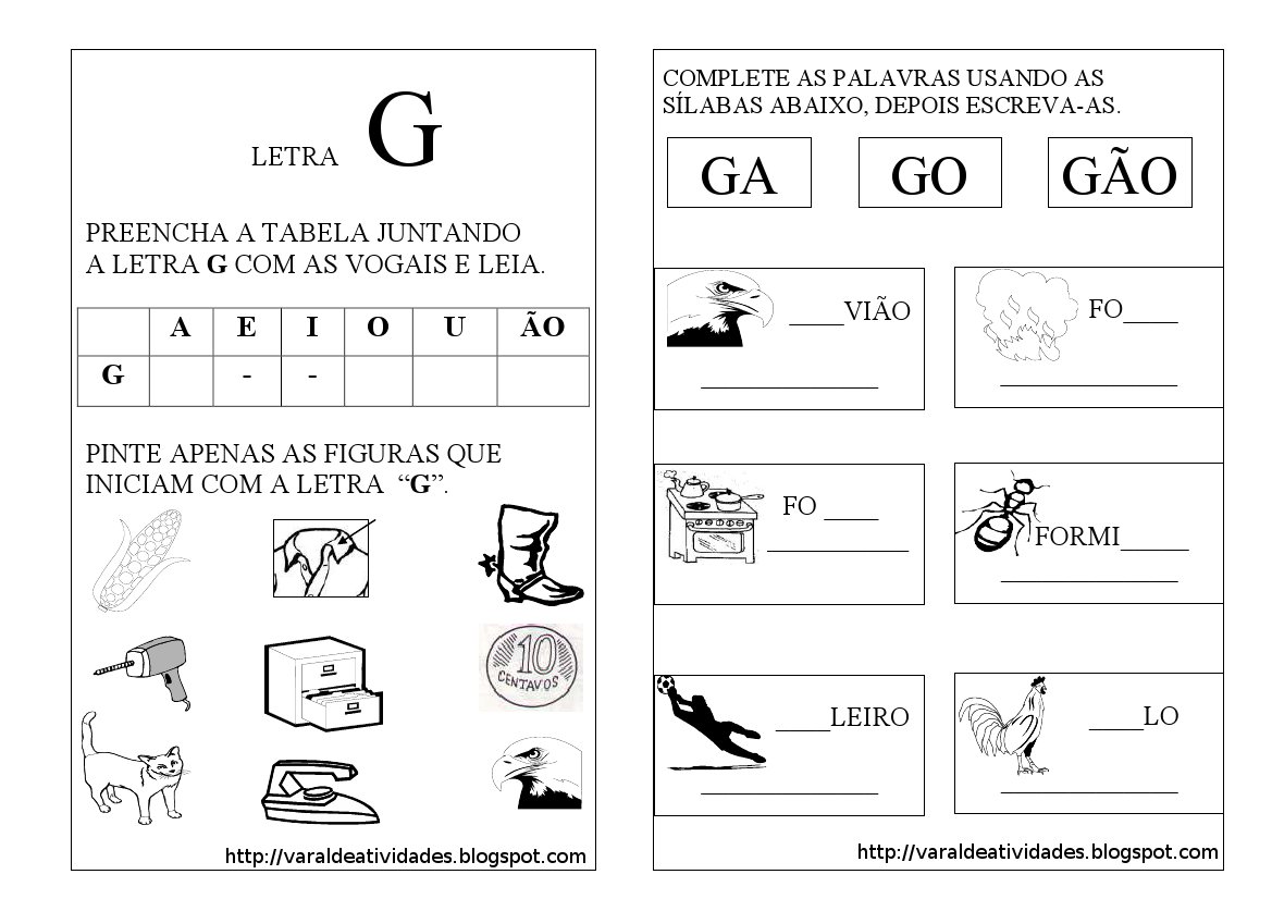 letra g cursiva atividades