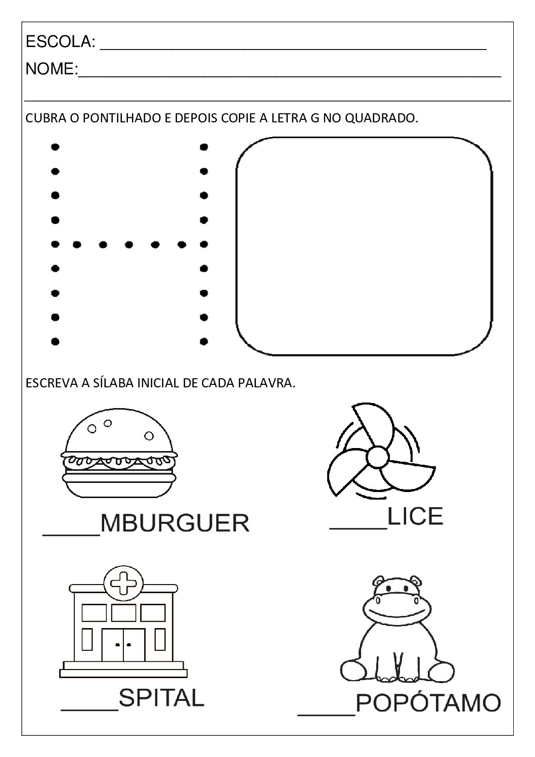 atividade letra h alfabetização