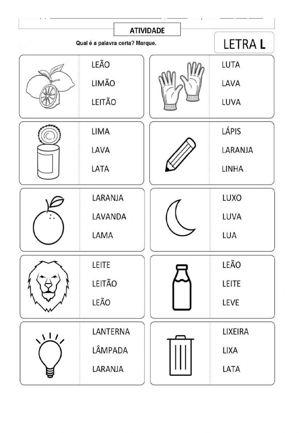 como imprimir atividades da letra l em casa
