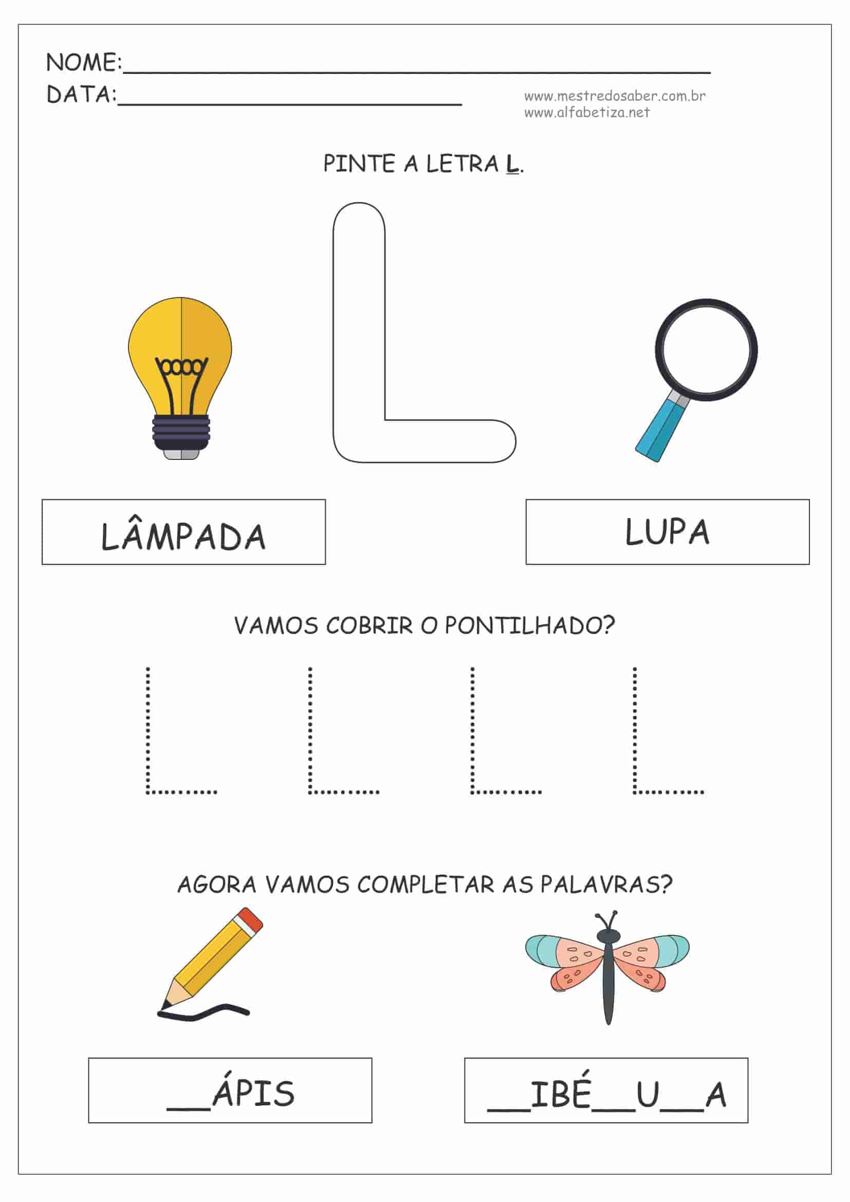 atividades com a letra l para imprimir educação infantil