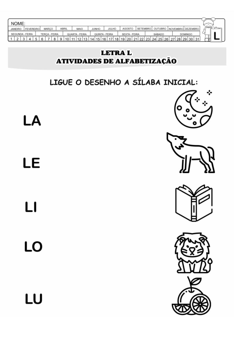 como imprimir atividades da letra l em casa