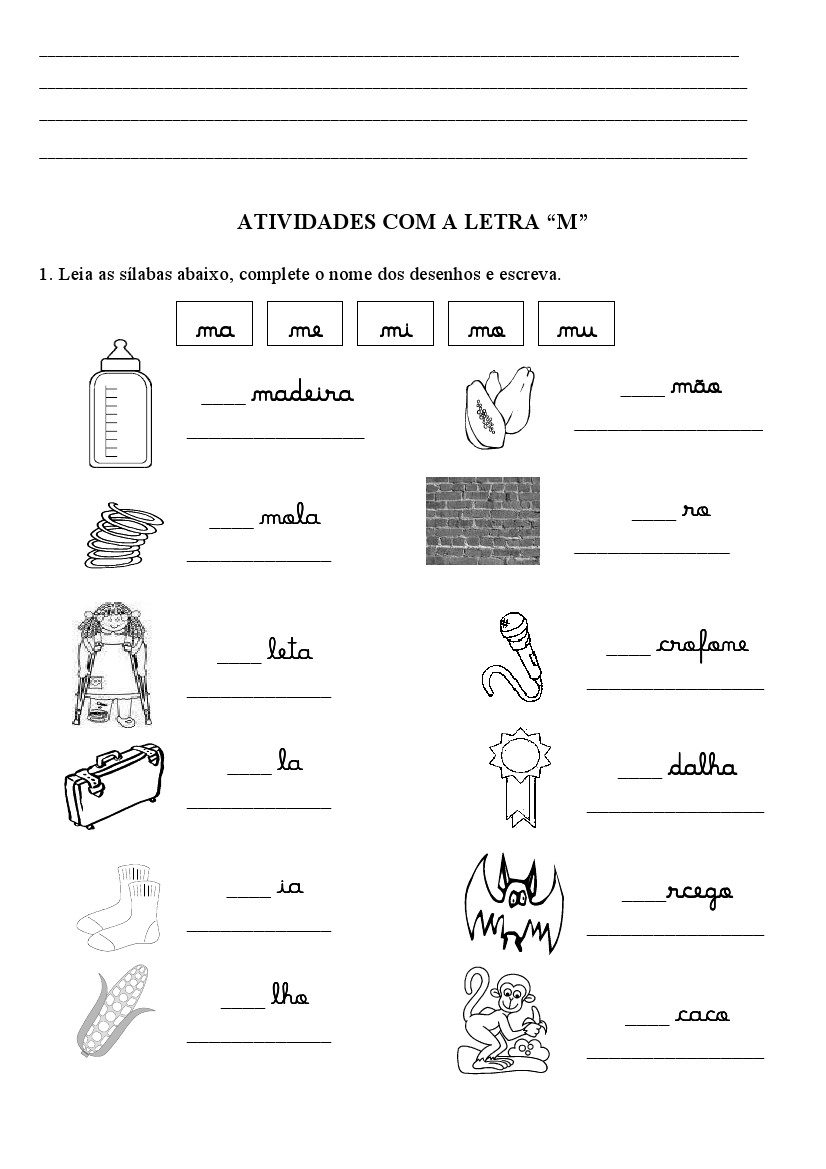 letra m para alfabetização
