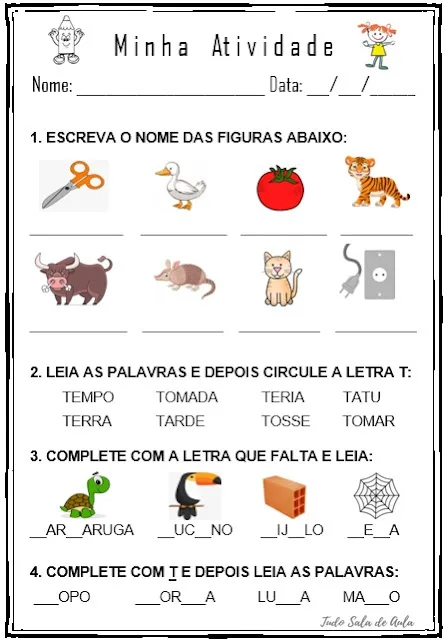 atividades com a letra t para educação infantil