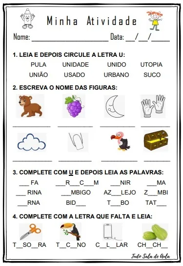 exercícios vogal u educação infantil