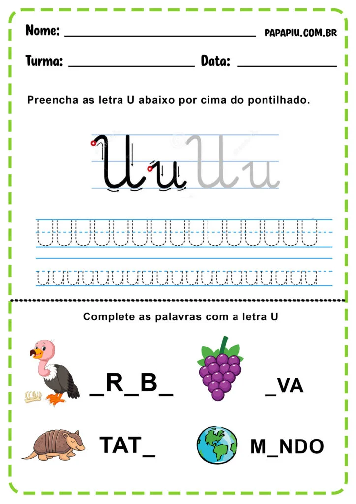 letra u cursiva atividades