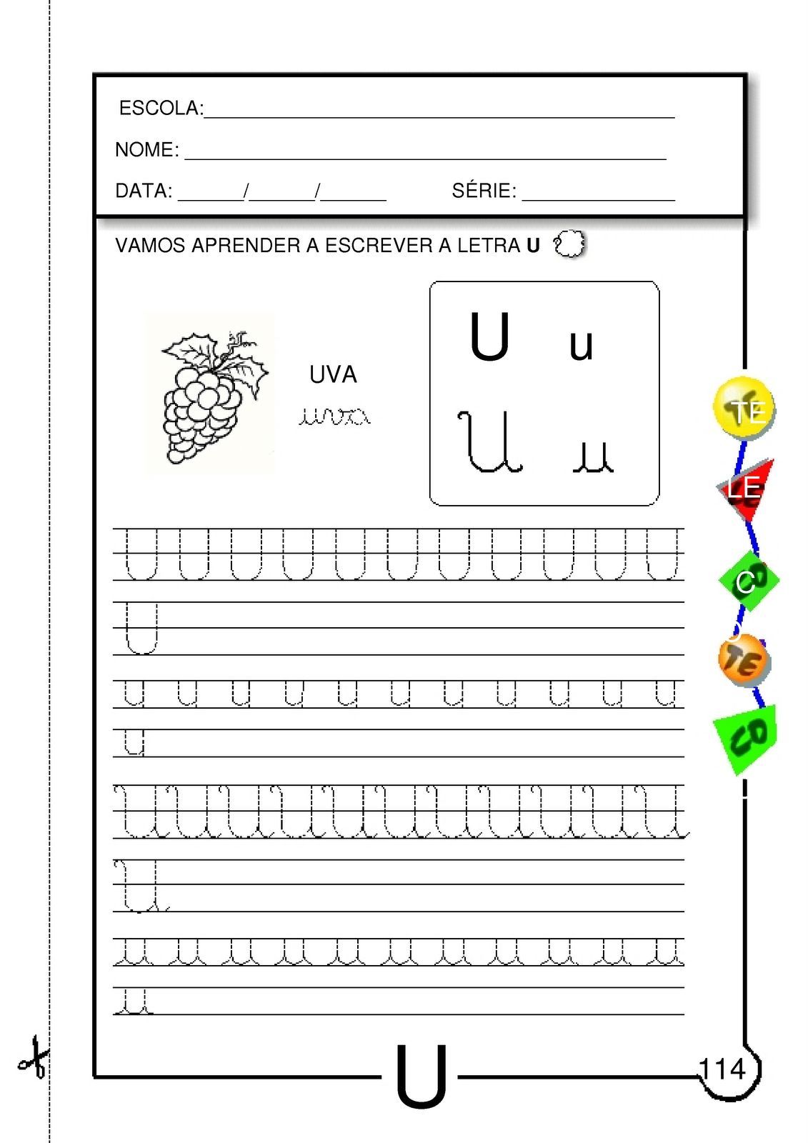 letra u cursiva atividades