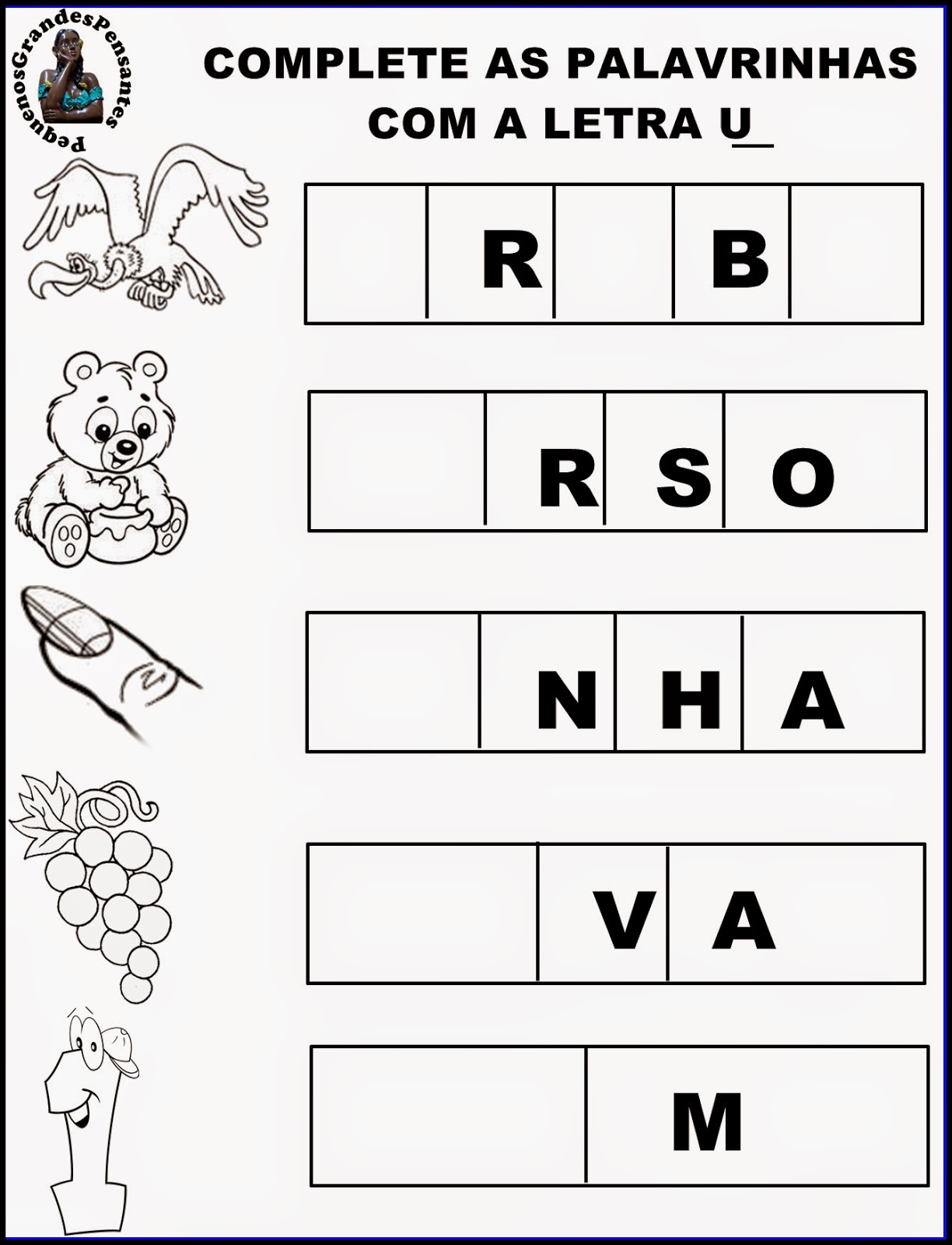 exercícios vogal u educação infantil