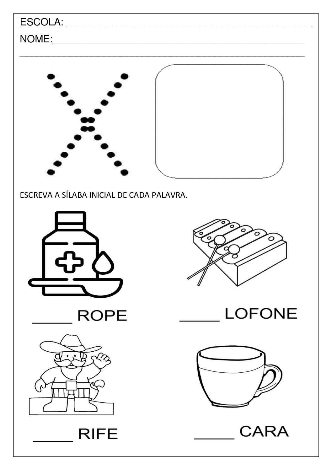 atividade com a letra x