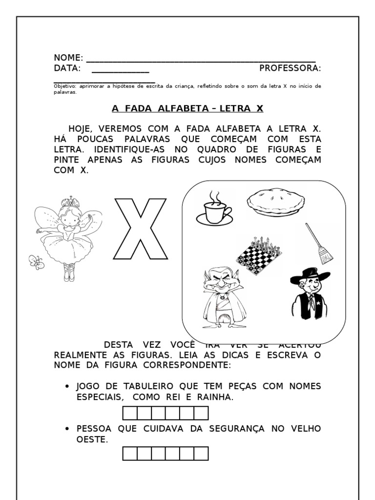 custo material atividades letra x