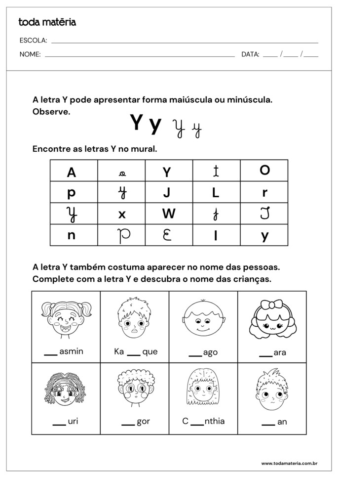 atividades com a letra y para imprimir