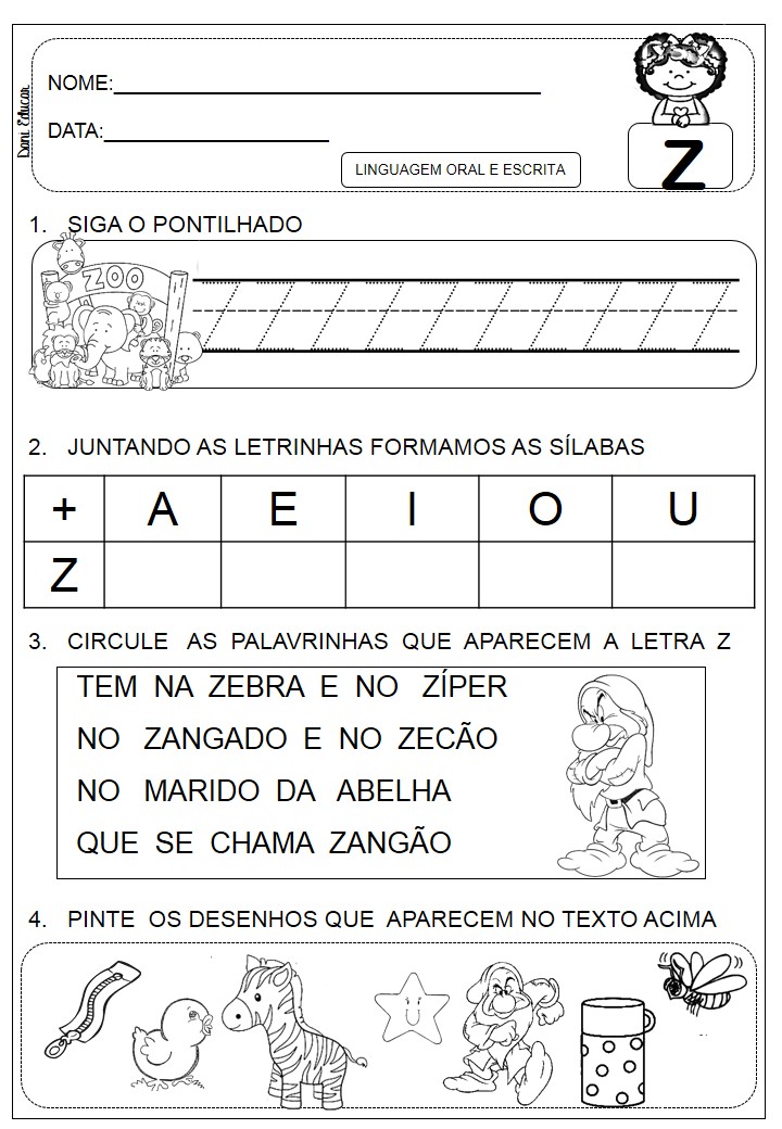 atividade com a letra z