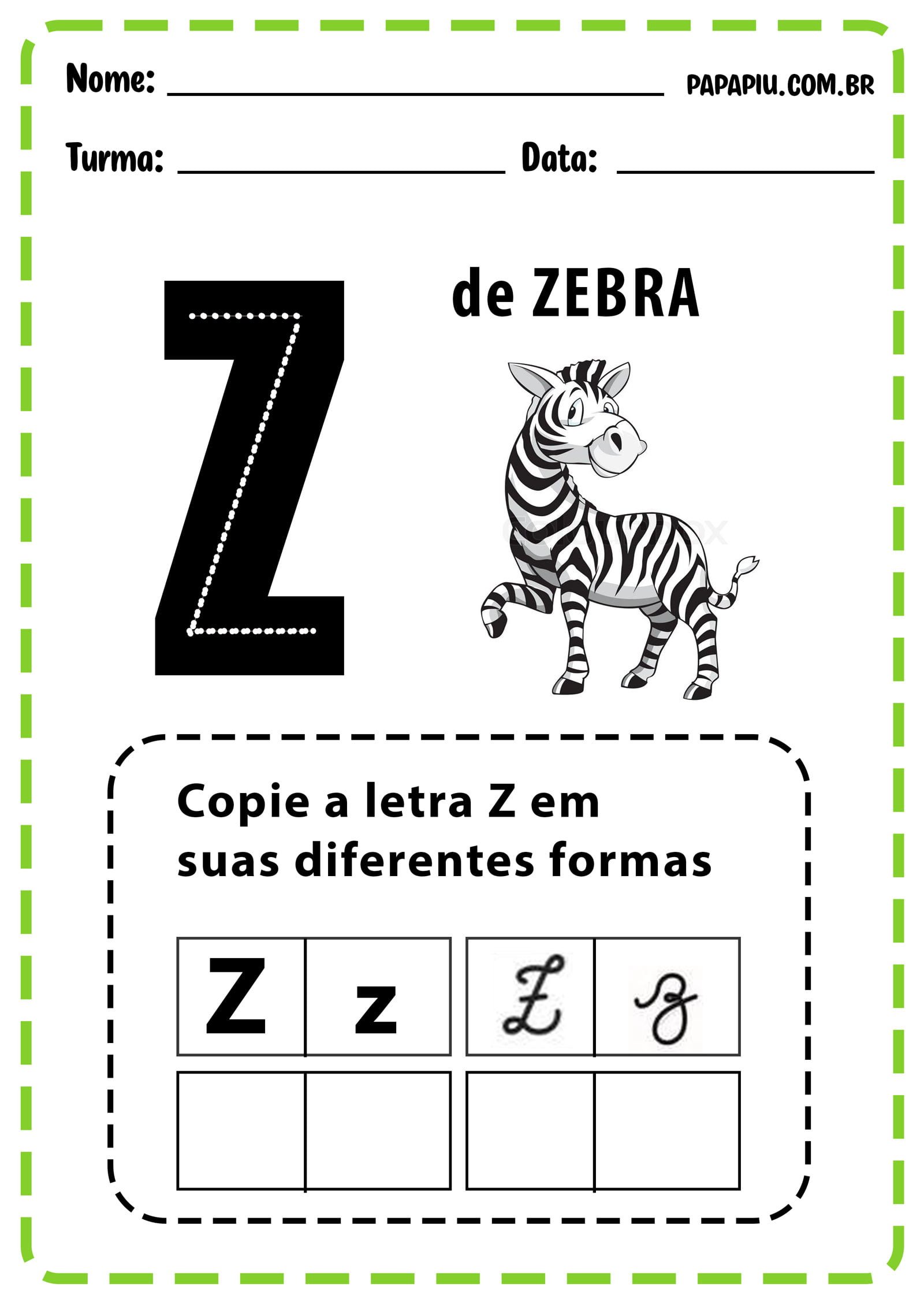ideias de atividades com a letra Z para imprimir