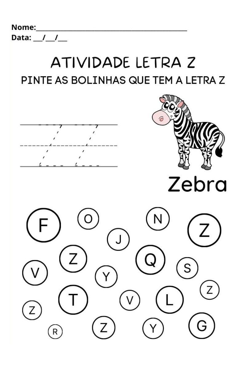 custo de materiais para atividades com a letra Z