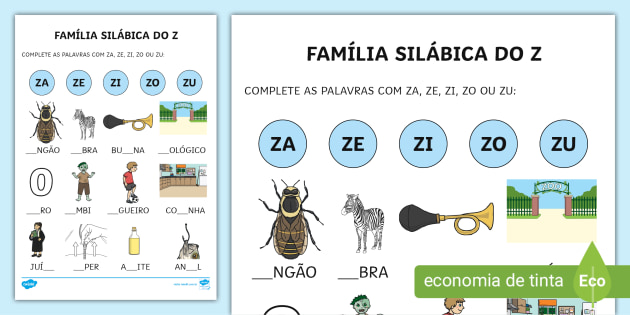atividade com a letra z