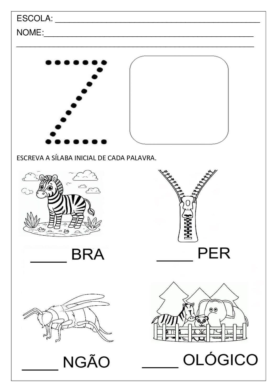 ideias de atividades com a letra Z para imprimir