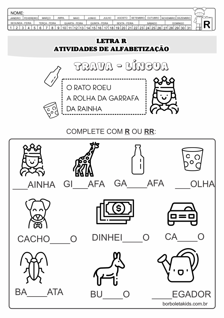 exercícios letra r alfabetização
