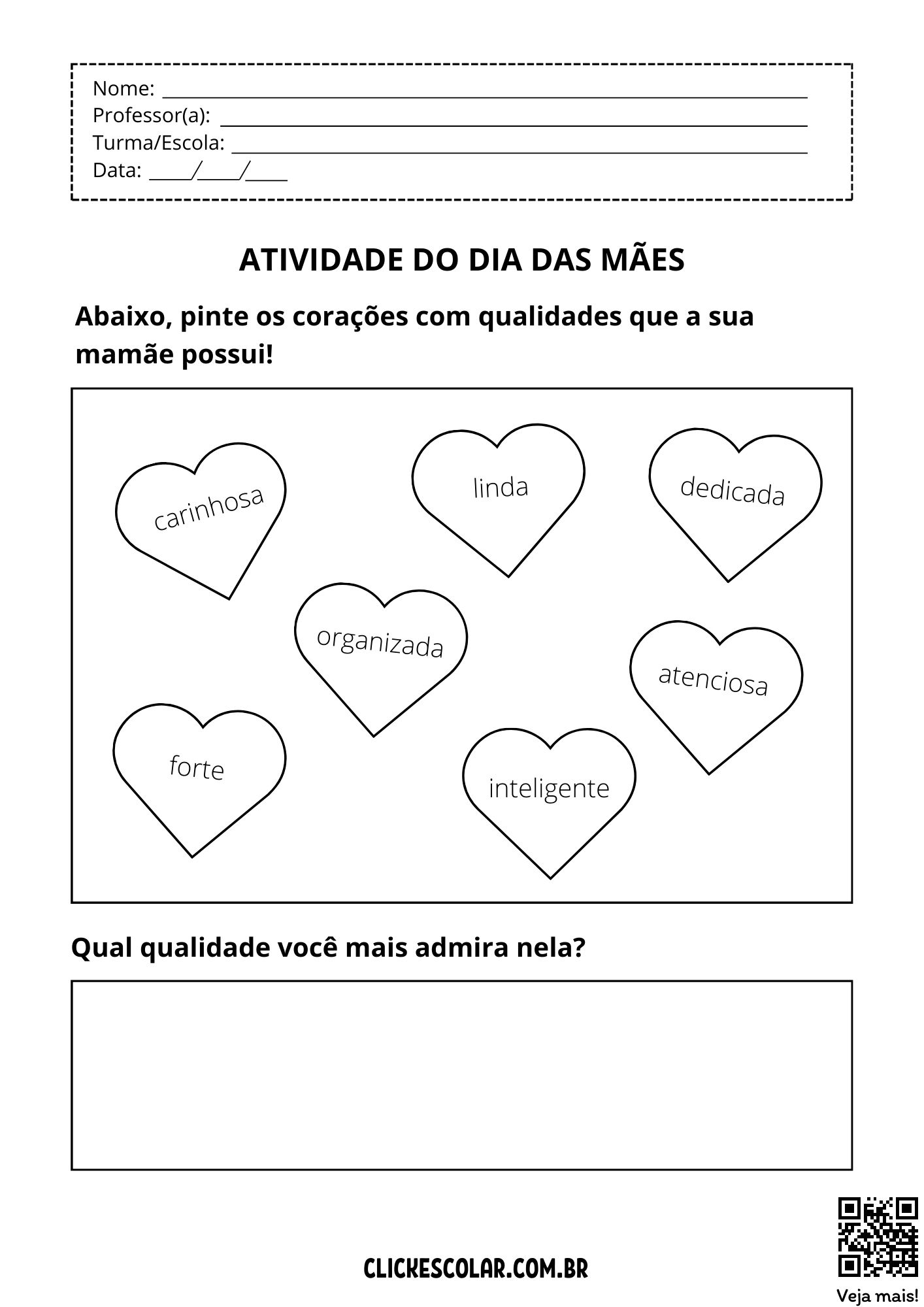 atividade para o dia das mães