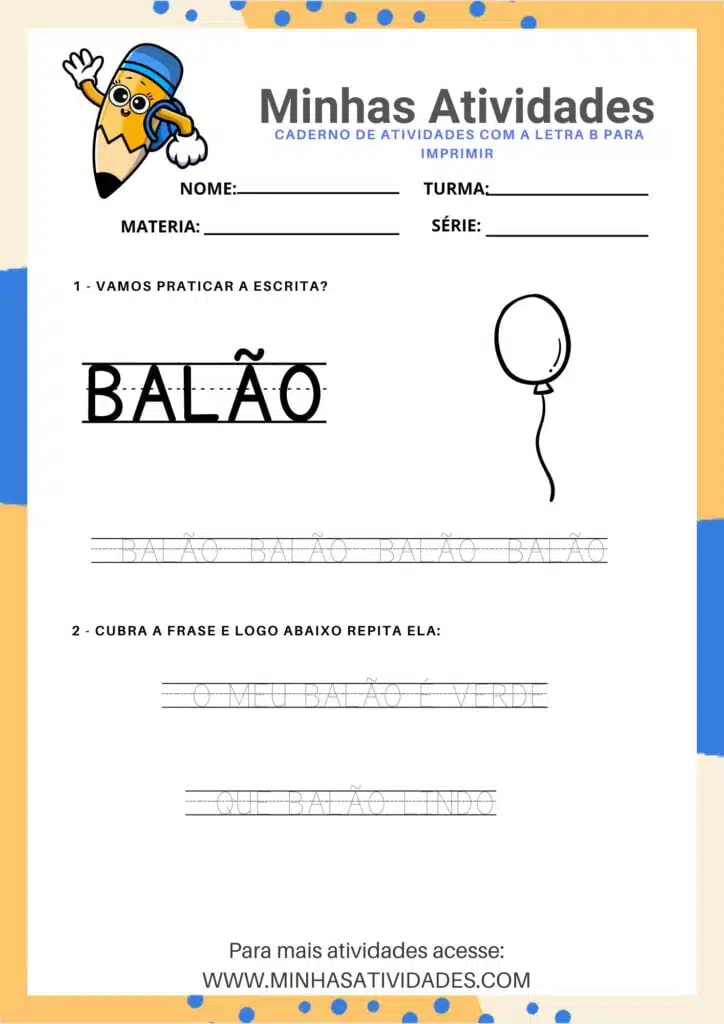 atividades de traçado da letra b maiúscula para imprimir