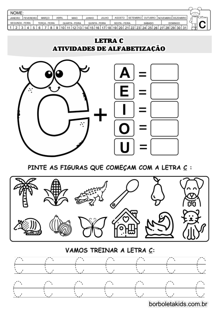 exercícios letra c para alfabetização