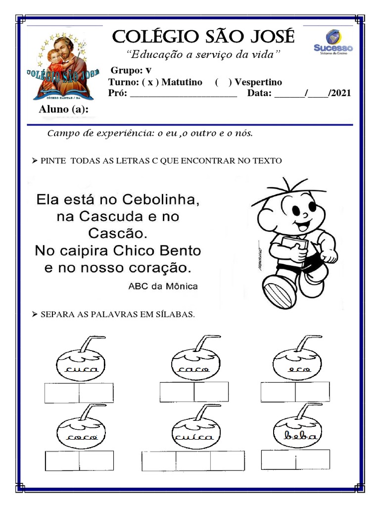 atividades de consciência fonológica letra c