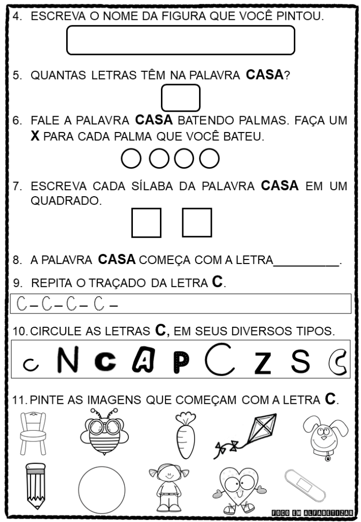 atividades com as sílabas da letra c