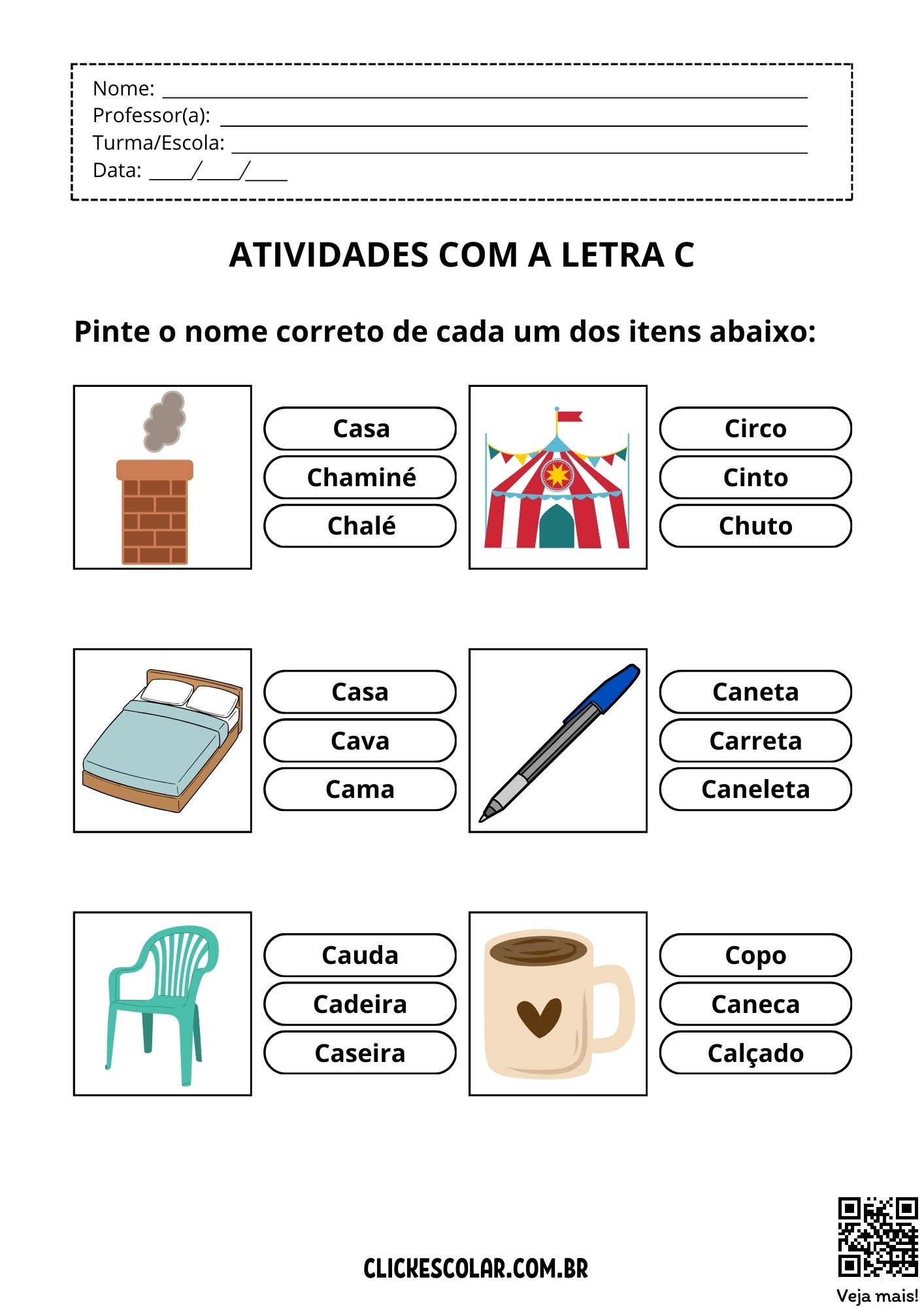 atividades com o som da letra c