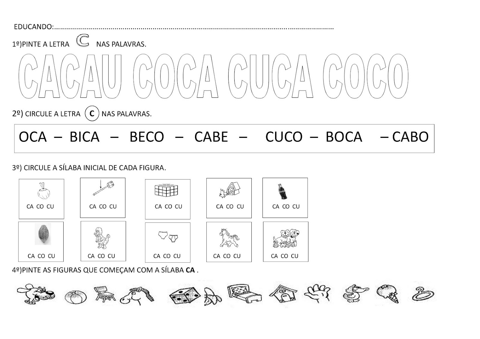 atividades de consciência fonológica letra c