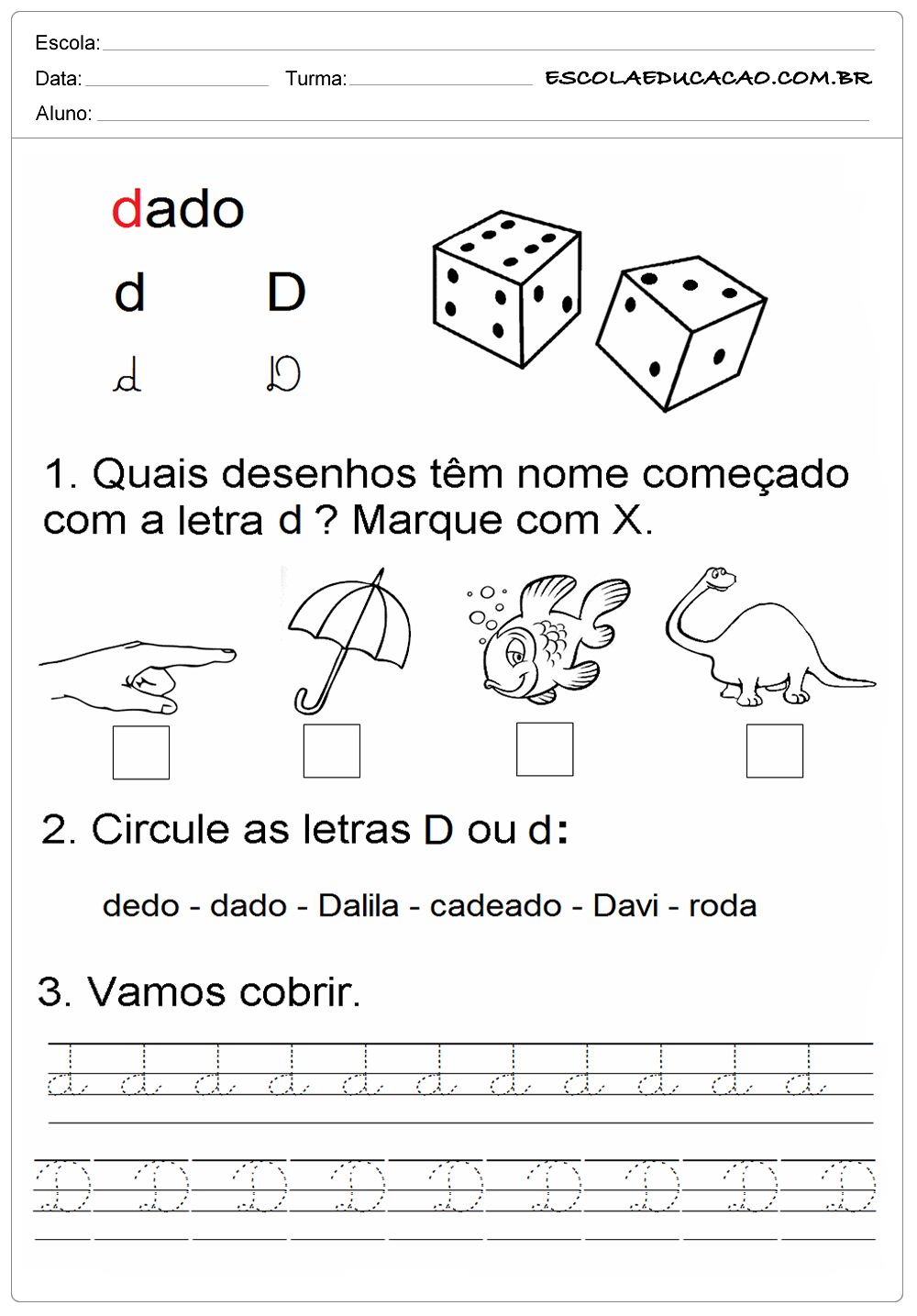 atividades com as sílabas da de di do du