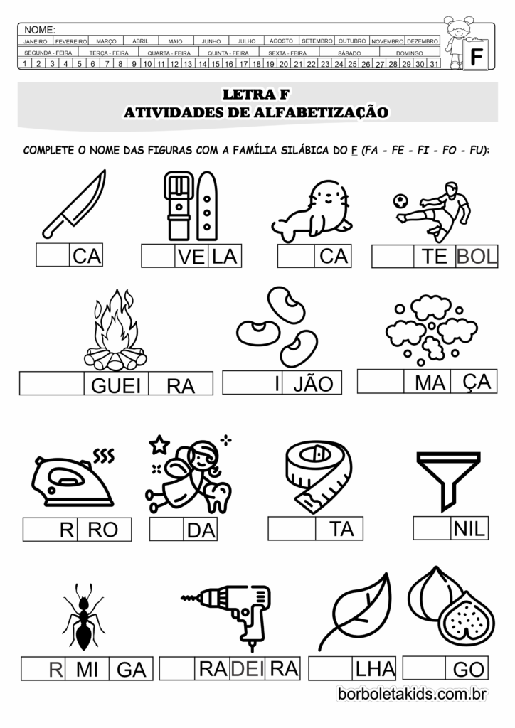 atividades com a letra f para imprimir