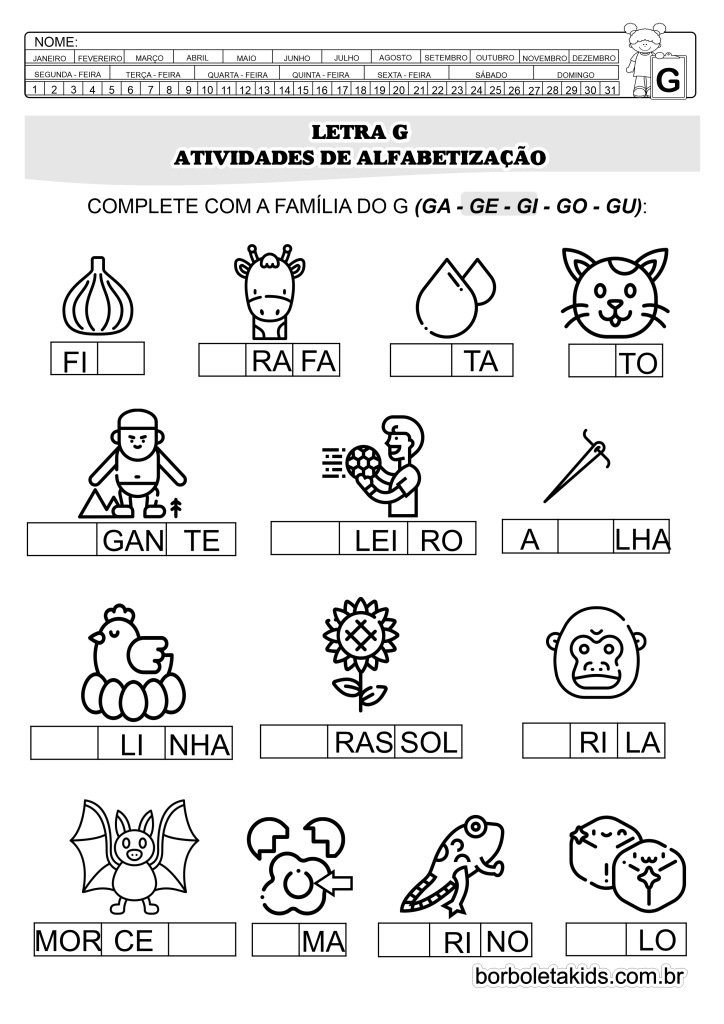 silabas ga ge gi go gu atividades 2 ano