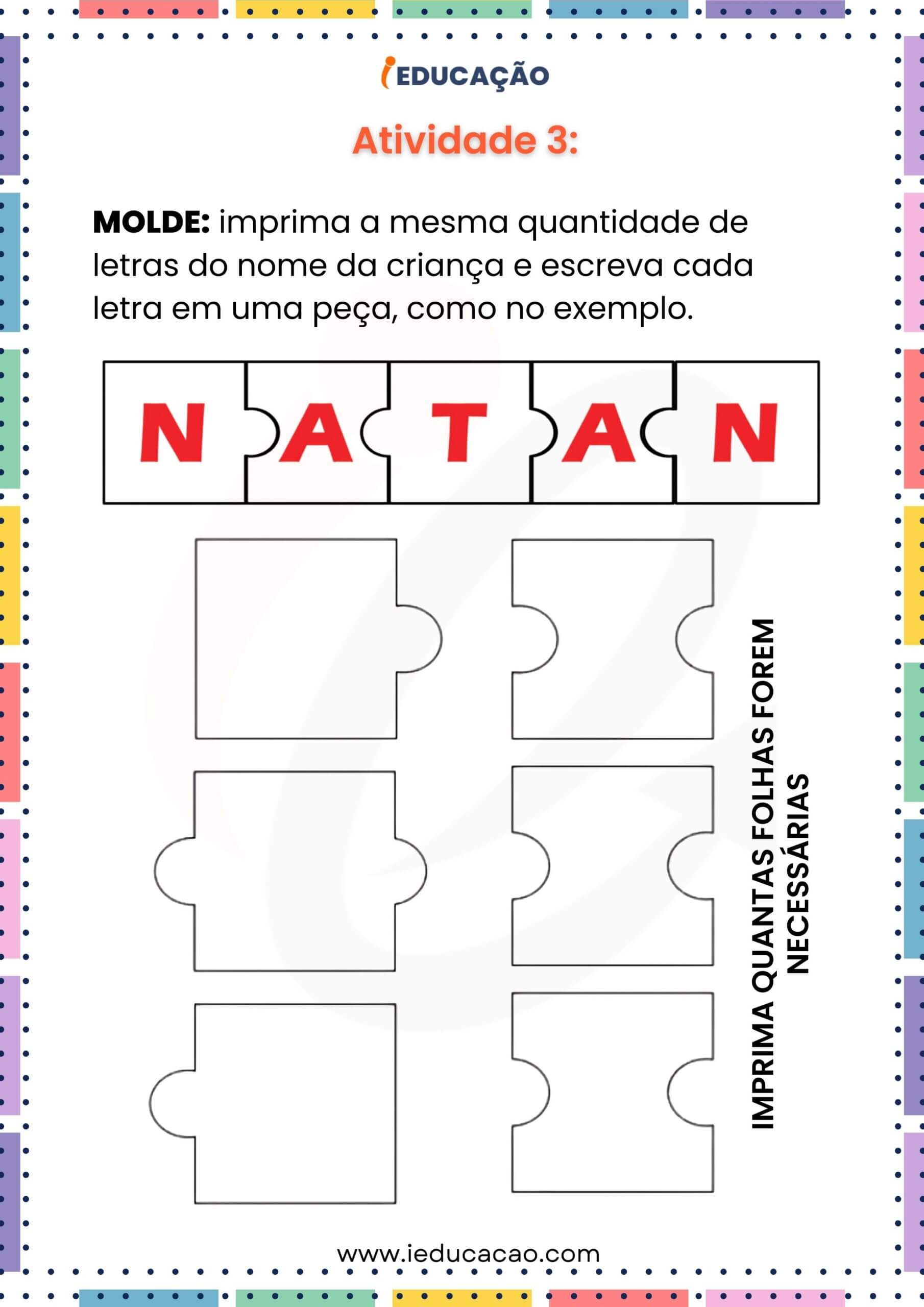 custo de materiais para atividades com a letra inicial do nome