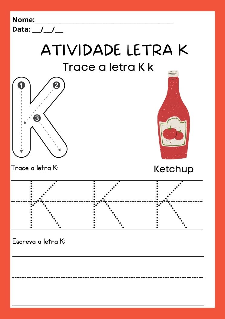 folha de atividades letra k cursiva