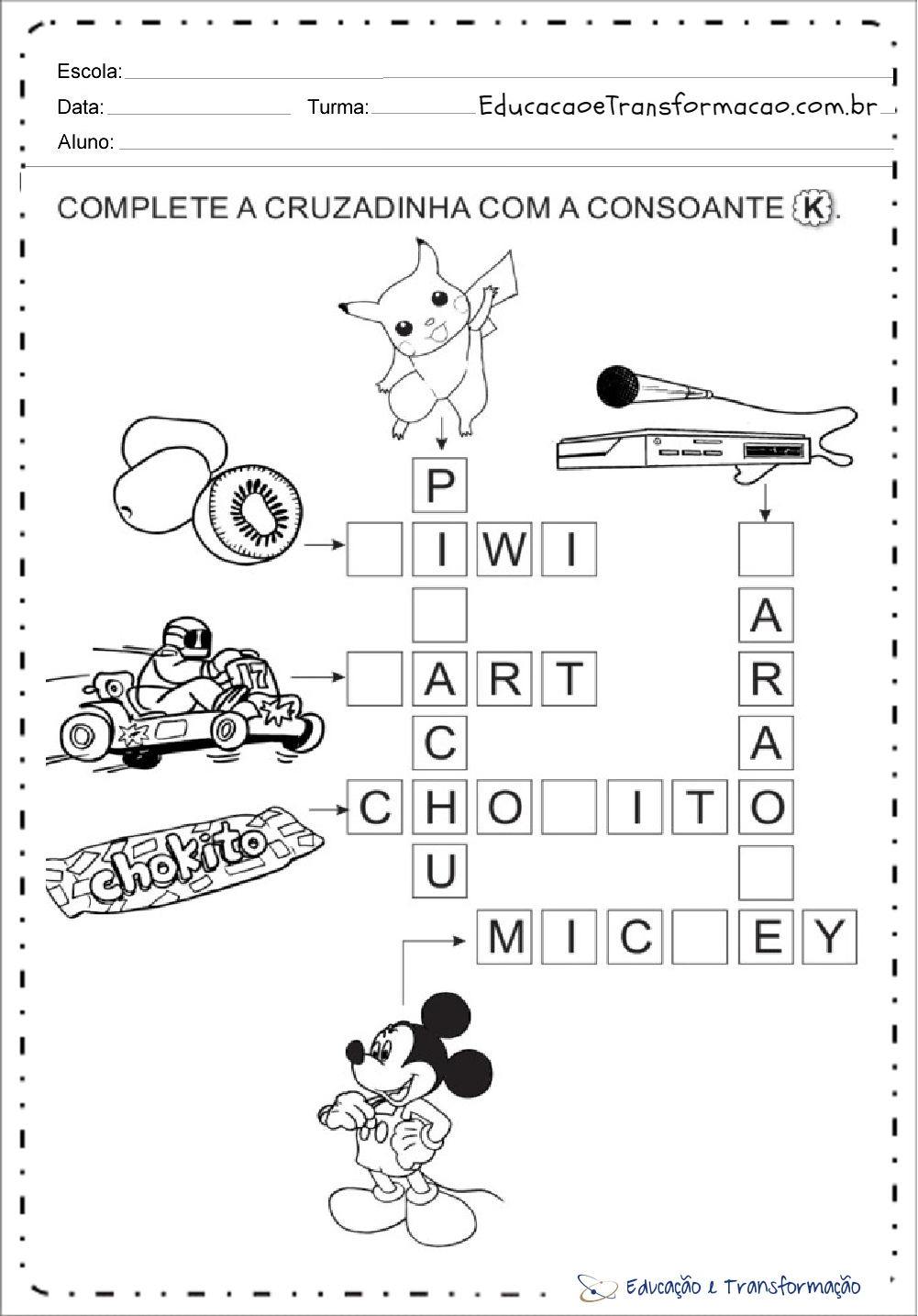 atividades com palavras que começam com k