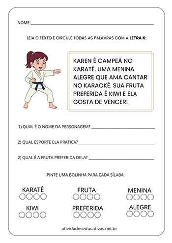 atividades letra k para imprimir pdf