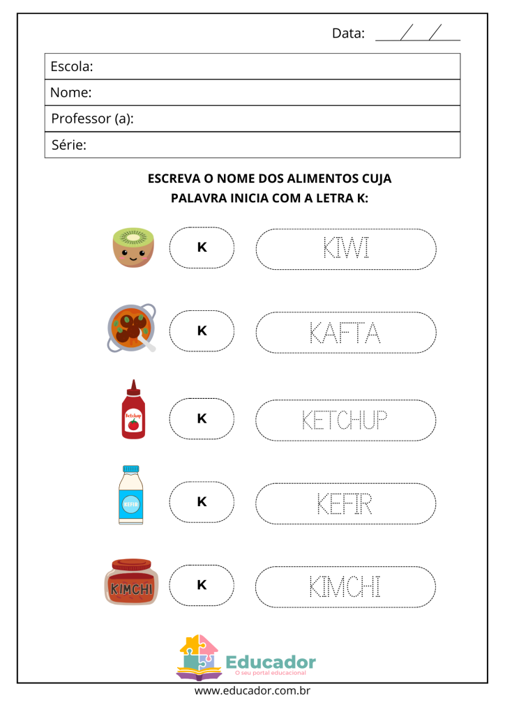 traçado da letra k para imprimir