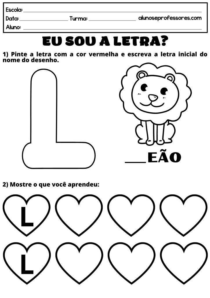 atividades com a letra l para educação infantil