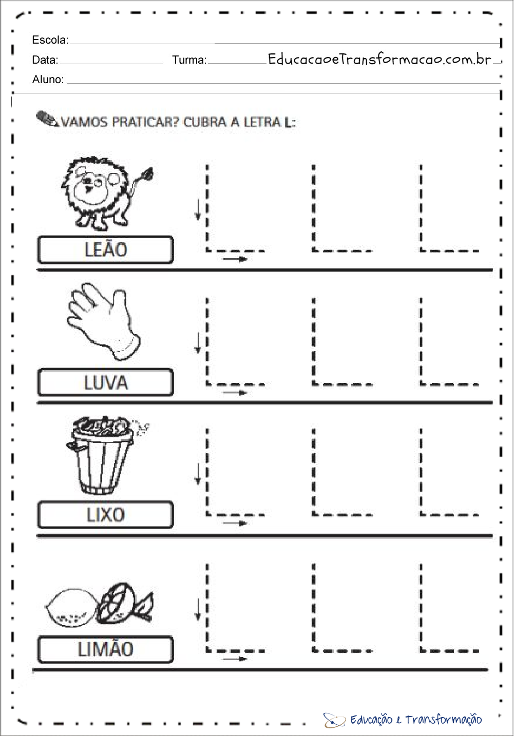 como usar a letra L em atividades de caça ao tesouro