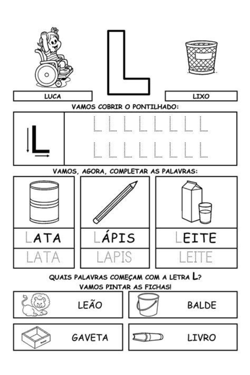 comparativo de atividades: letra L com massinha vs. pintura a dedo
