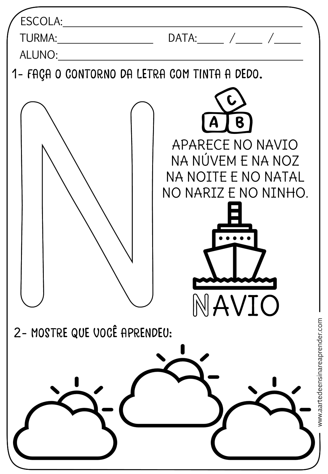 atividades de alfabetização letra n