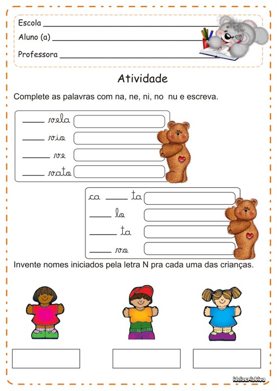 atividades com a letra n e suas sílabas
